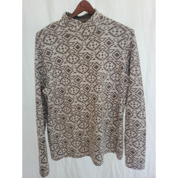 Duluth Trading Co Tops - Duluth Trading Co Coolmax Mock Neck Top XL Southwestern Geometric Tan Cream